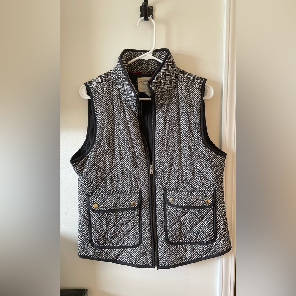 Black and White Quilted Vest with Herringbone Pattern